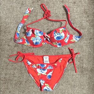 Abercrombie & Fitch Red Floral Bikini